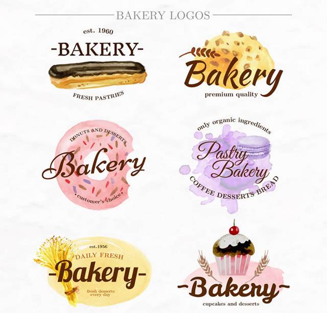 水彩绘面包店标志logo矢量素材