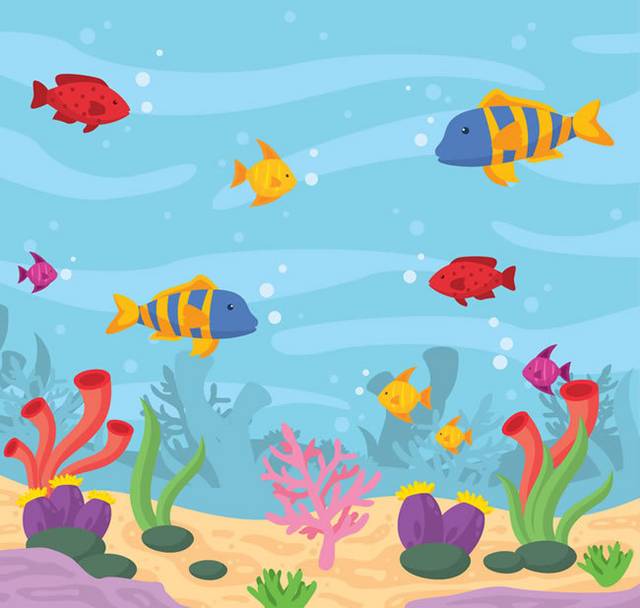 海底世界鱼和珊瑚插画矢量素材
