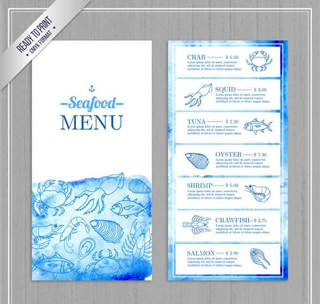海鲜店菜单设计矢量素材
