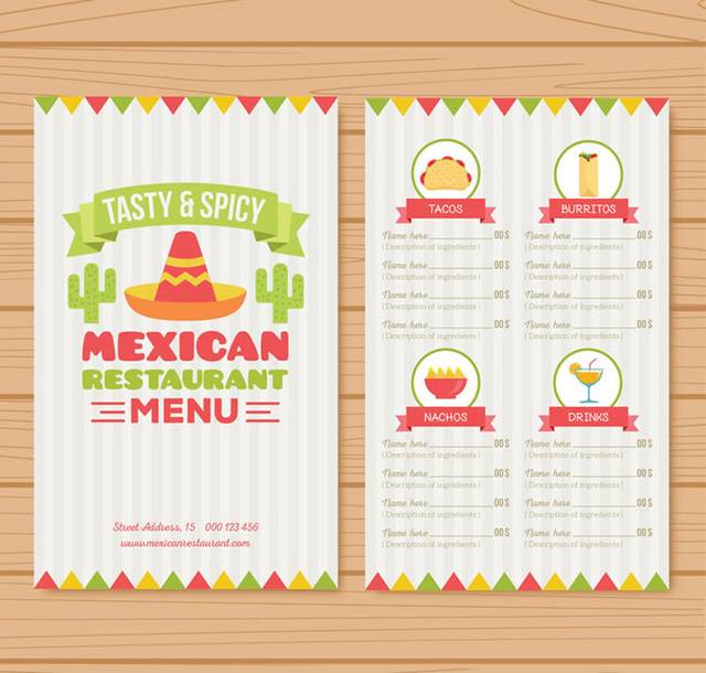 墨西哥餐厅菜单正反面AI矢量素材