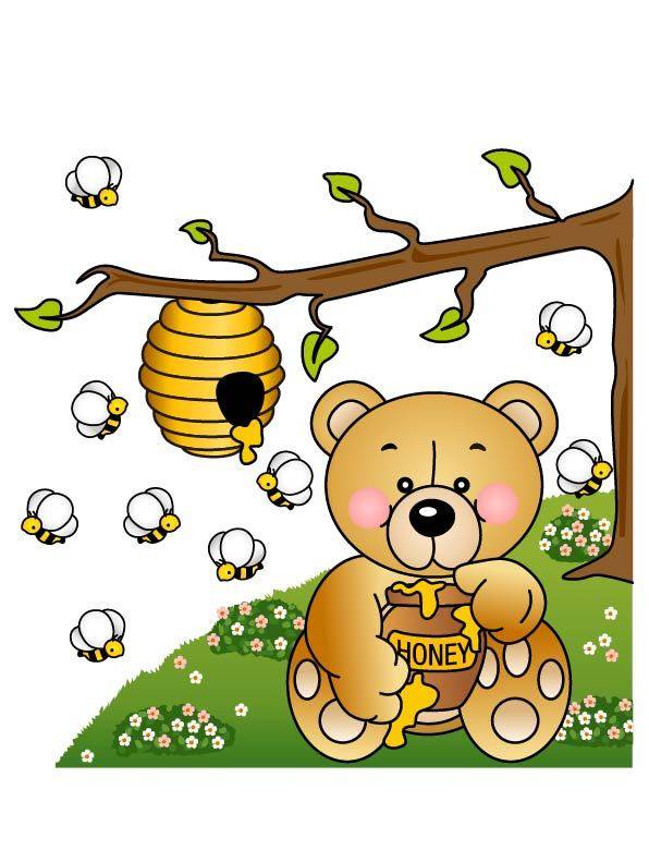 卡通狗熊和蜜蜂素材