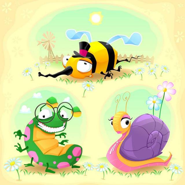 卡通手绘毛毛虫蜜蜂蜗牛