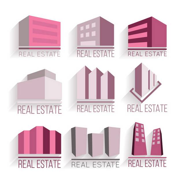 9款立体建筑房地产标志矢量图