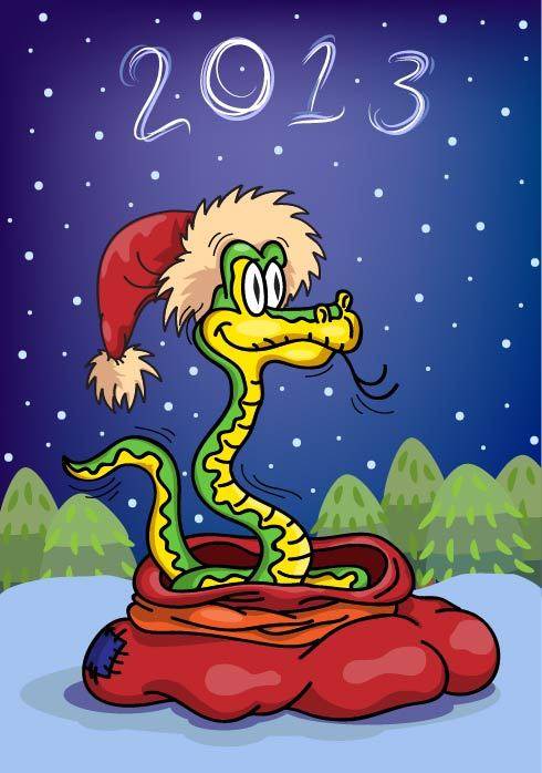 卡通素材带圣诞帽的蛇