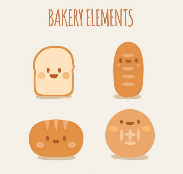 4款可爱面包表情矢量素材