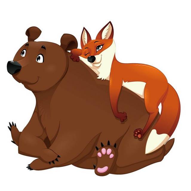 卡通狗熊和狐狸素材