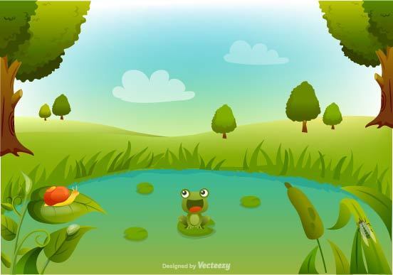 池塘里的卡通青蛙