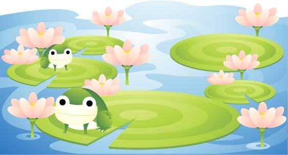 卡通池塘里的青蛙