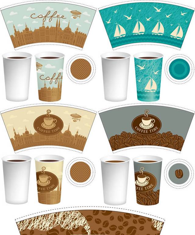 5款纸质咖啡杯子包装设计模板