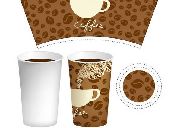 5款纸质咖啡杯子包装设计模板