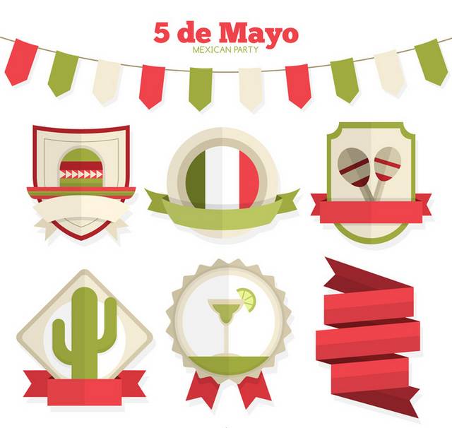 5款墨西哥五月节派对标签矢量图