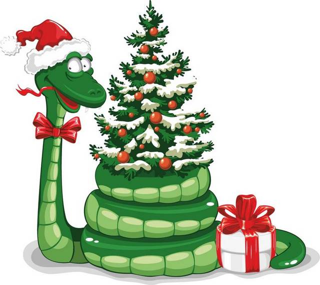 卡通蛇和圣诞树素材