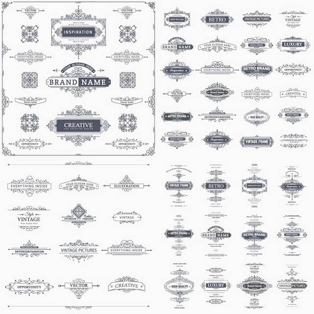 4组欧式复古花纹标签矢量图