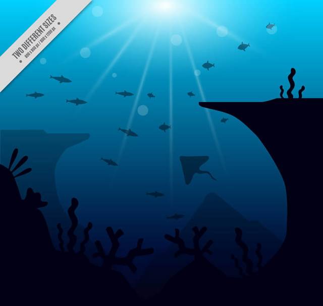 创意深海鱼类风景矢量图