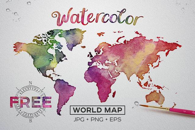 水彩世界地图矢量图