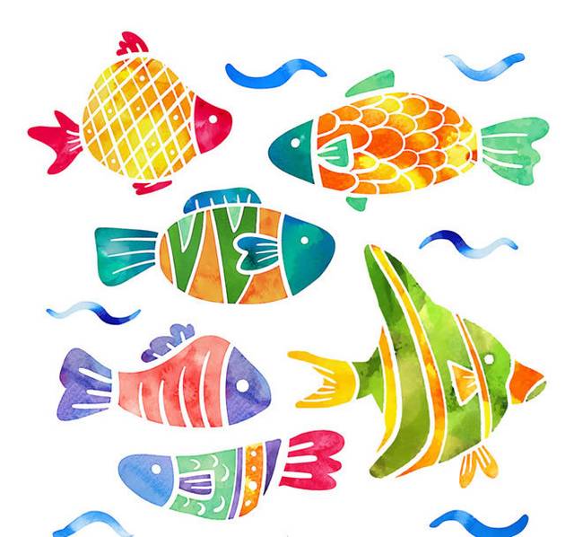 6款彩绘花纹鱼类矢量图