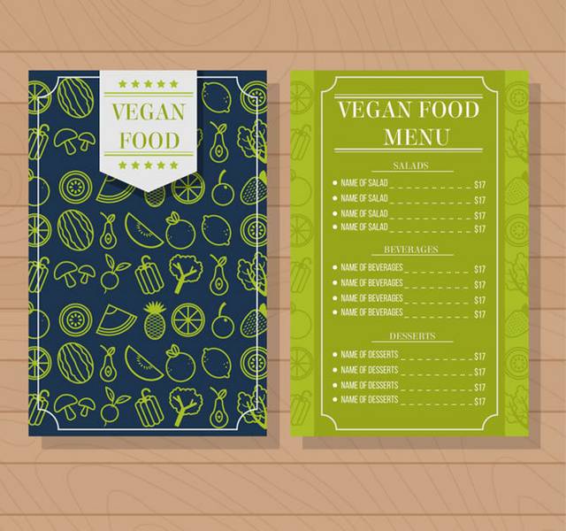 线稿水果蔬菜菜单设计模板矢量素材