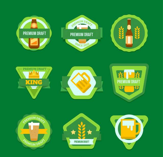 9款绿色优质啤酒标签矢量素材