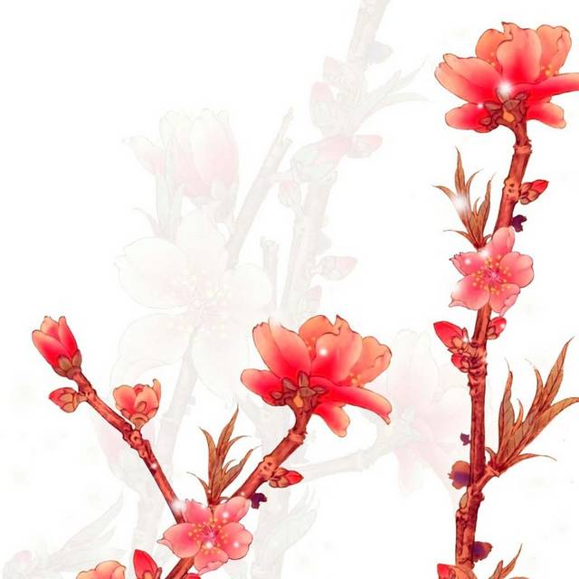 手绘素材红色桃花