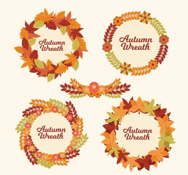 4款创意秋季树叶花环矢量素材