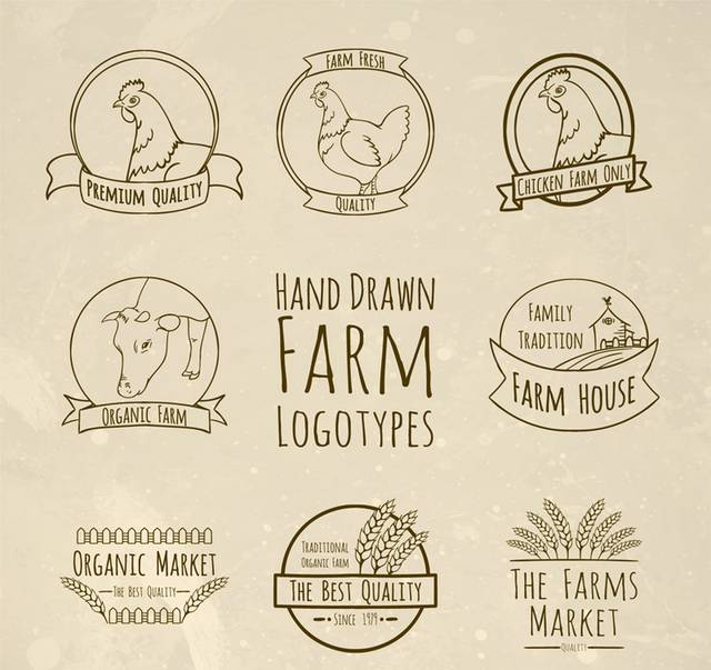 漂亮8款手绘农场标志矢量图