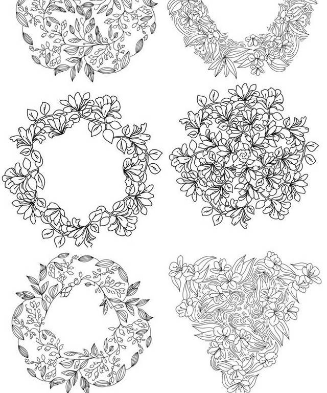 10款黑白花纹花卉矢量图