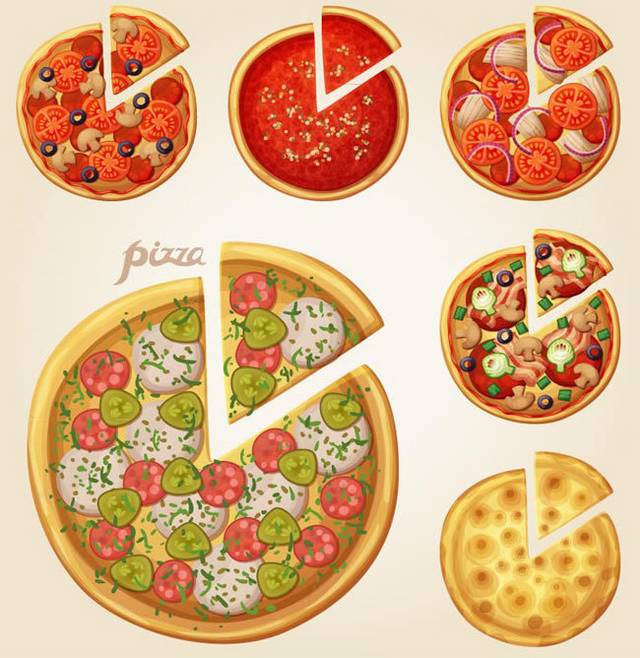6款美味披萨快餐矢量图