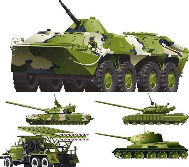 军事机械装甲车,坦克,火箭车矢量图