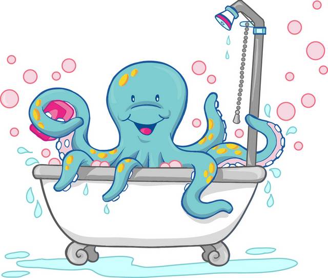 卡通章鱼洗澡素材