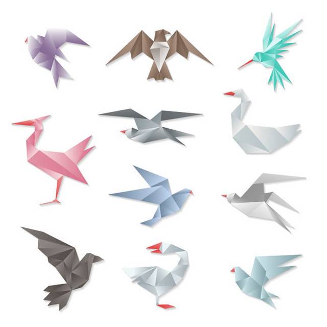 11款彩色折纸鸟类矢量素材