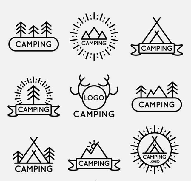 9款简洁的野营标志矢量图