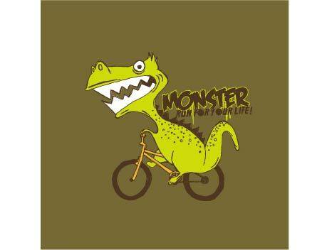卡通恐龙骑自行车素材