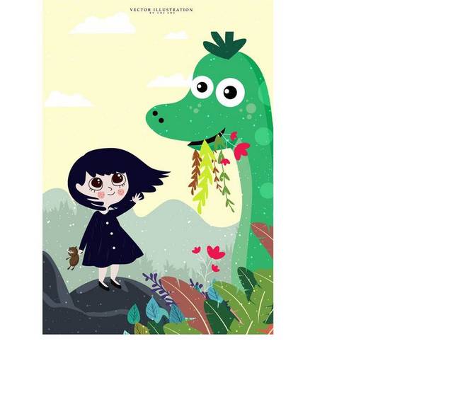 卡通恐龙和小孩素材