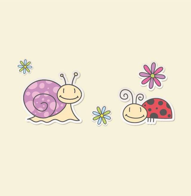 卡通蜗牛和瓢虫素材