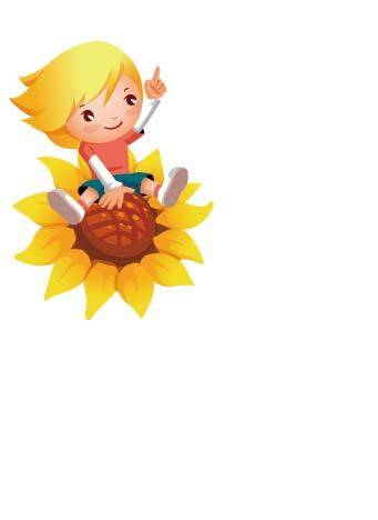小孩坐在向日葵上素材