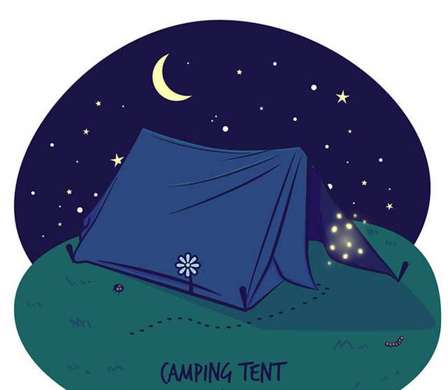 夜晚的郊外野营帐篷插画矢量图