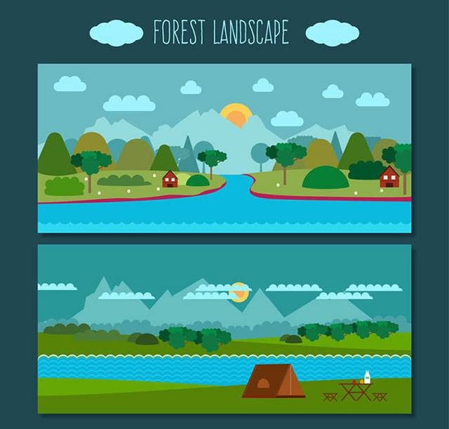 2款创意森林风景banner矢量图