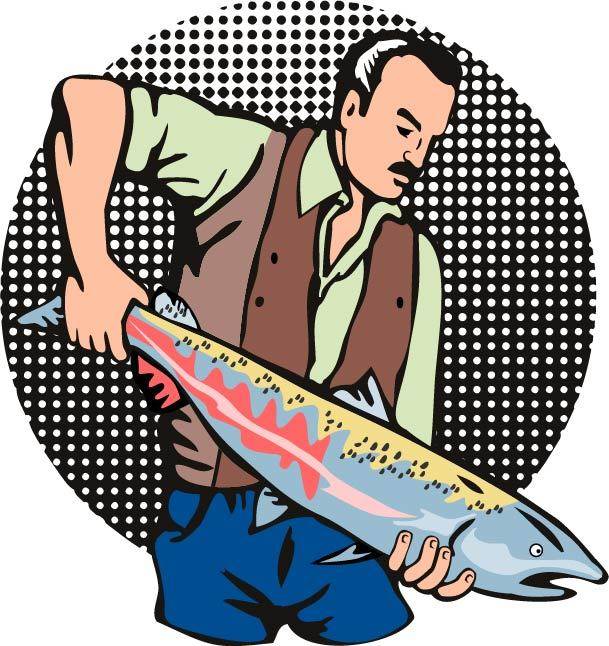 卡通鲑鱼和人素材
