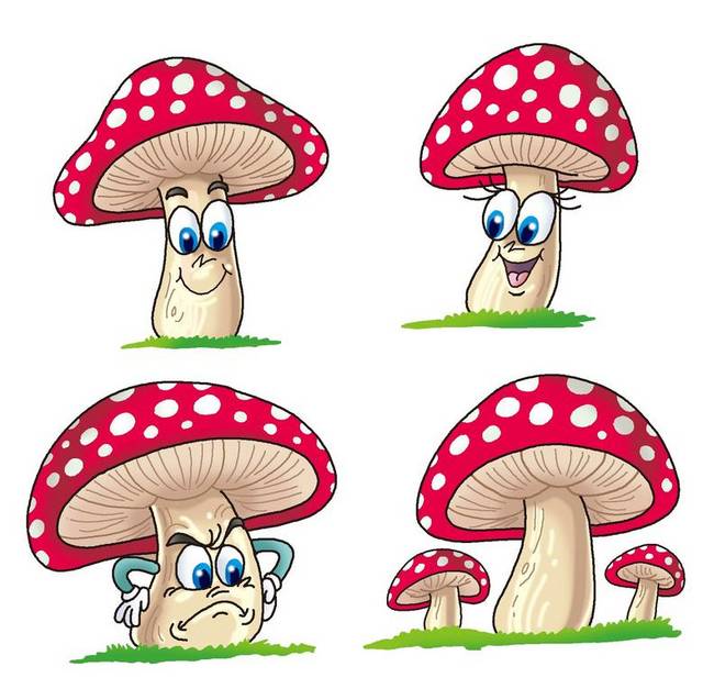 四个卡通蘑菇素材