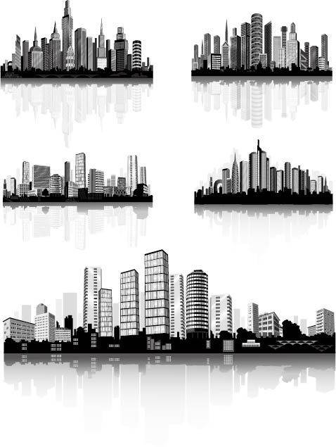 黑白城市剪影设计元素