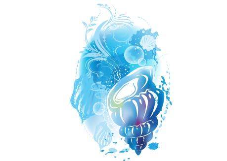 蓝色手绘海螺
