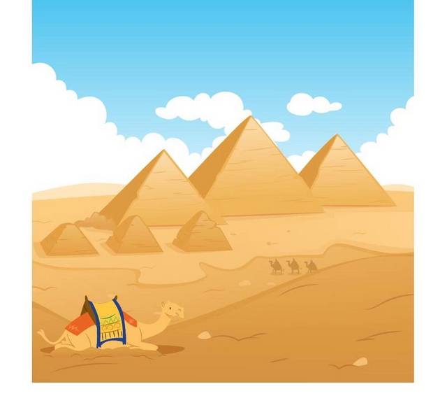 沙漠里的金字塔手绘