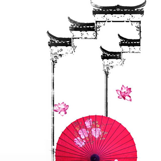 素描徽派建筑素材