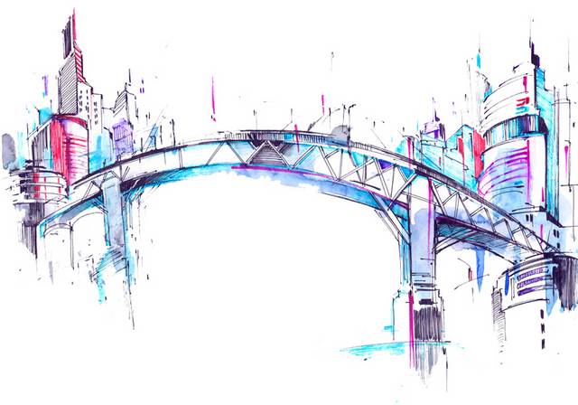 水彩桥设计元素