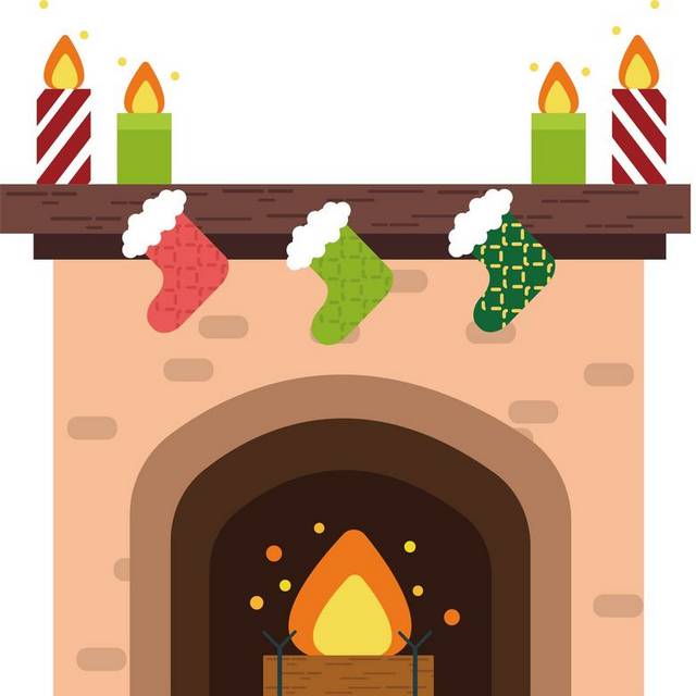 扁平圣诞壁炉