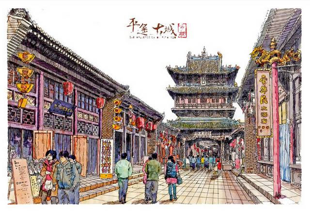 中式建筑手绘素材