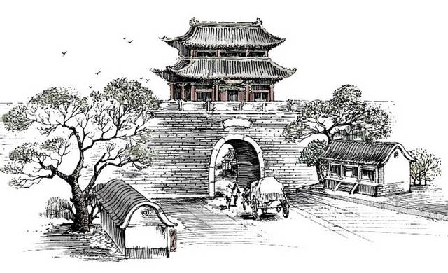水墨古风建筑素材