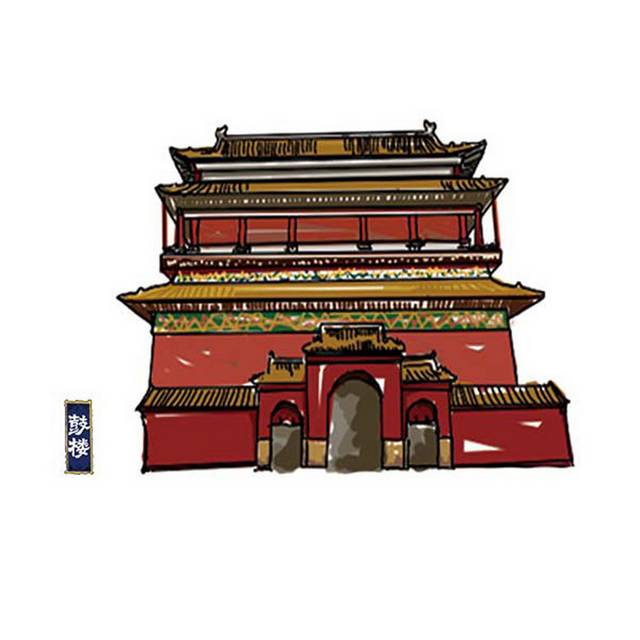 手绘中式传统建筑下载