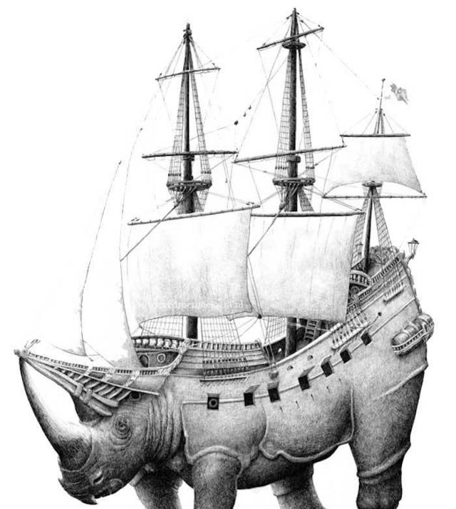 手绘犀牛船