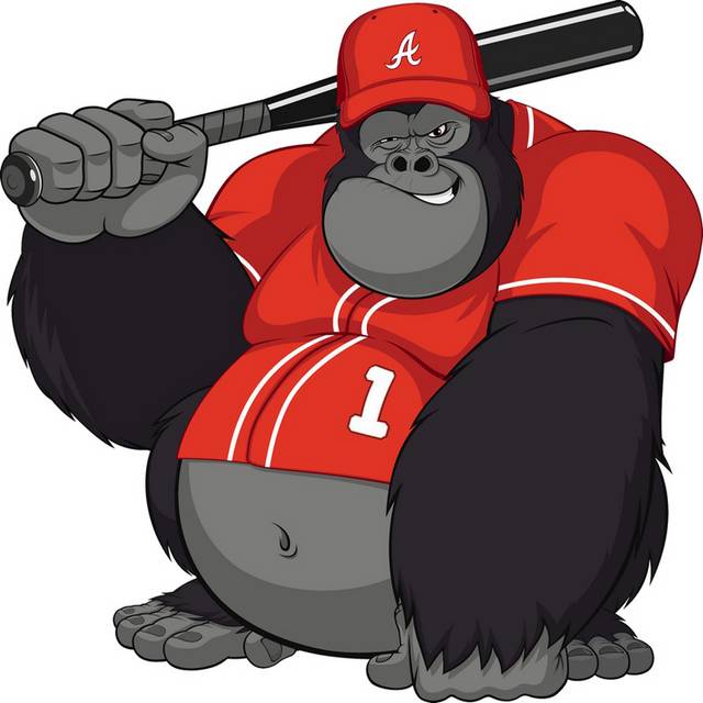 卡通打棒球的猩猩